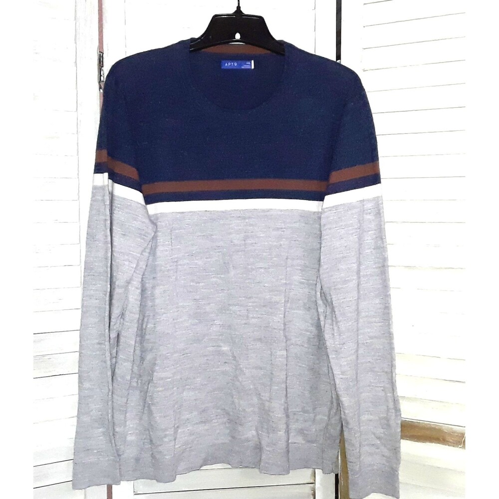 Apt. 9 Men's Pullover Sweater Size XXL Merino Wool Blend Gray & Blue